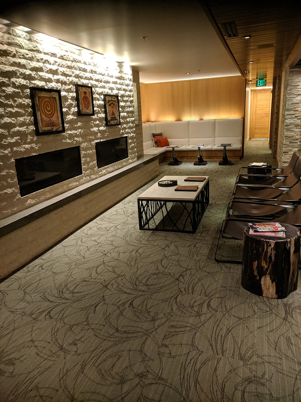 The spa’s fire lounge sans fire on a warm summer day.