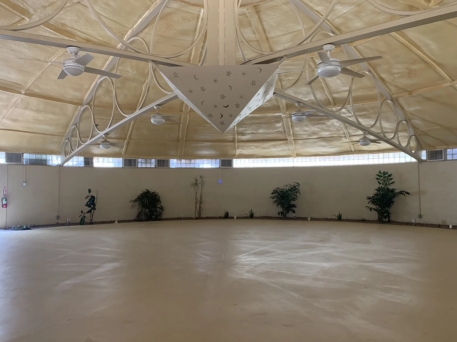 The sprawling space inside the yoga dome.
