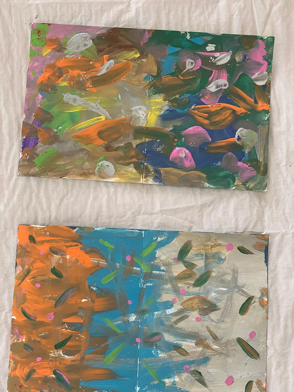 My canvas art pieces that I created, which were analyzed by the creative art coach.