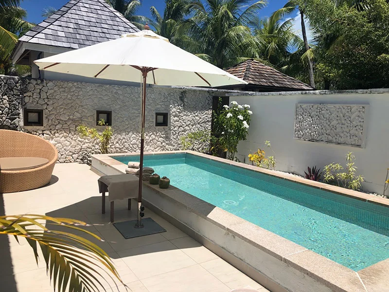 One of the spa’s private wellness areas has a private swimming pool.