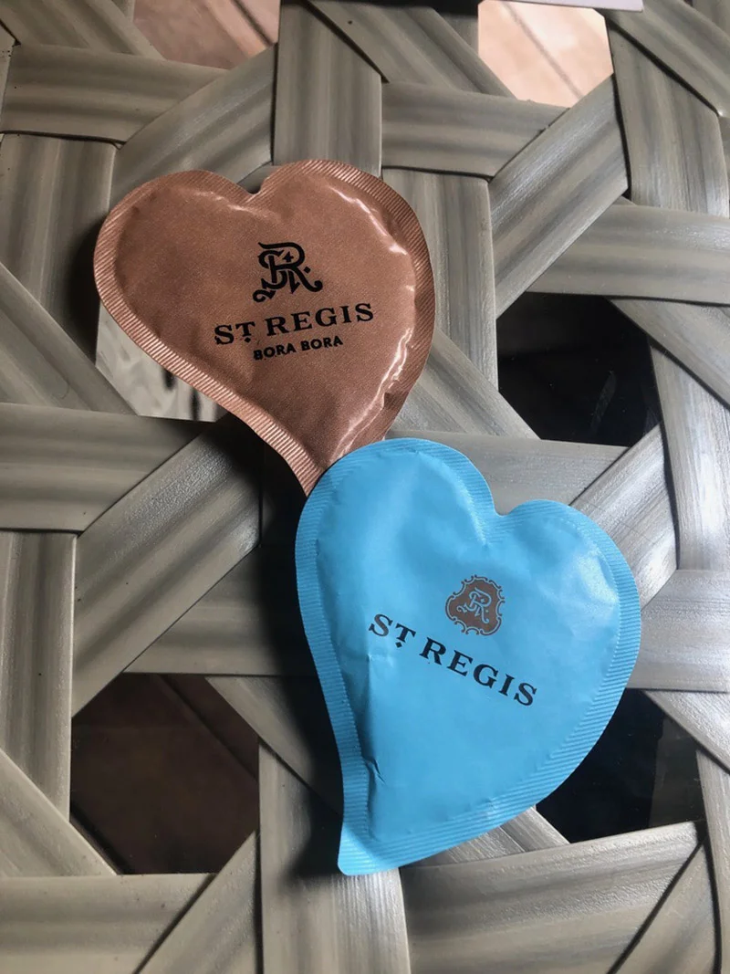 Heart-shaped sugar packets—perfect for honeymooners!