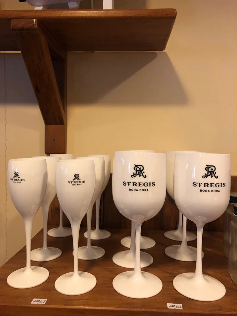 Guests can shop a variety of themed resort merchandise, including wine and champagne glasses.