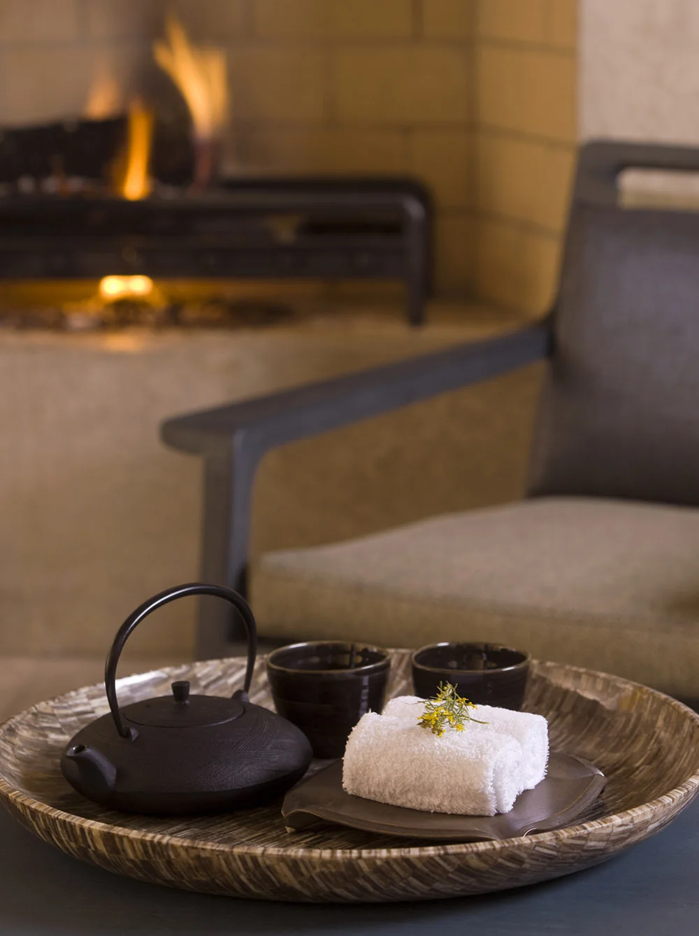 Tea and flavored waters are among the refreshments served to guests at the spa.