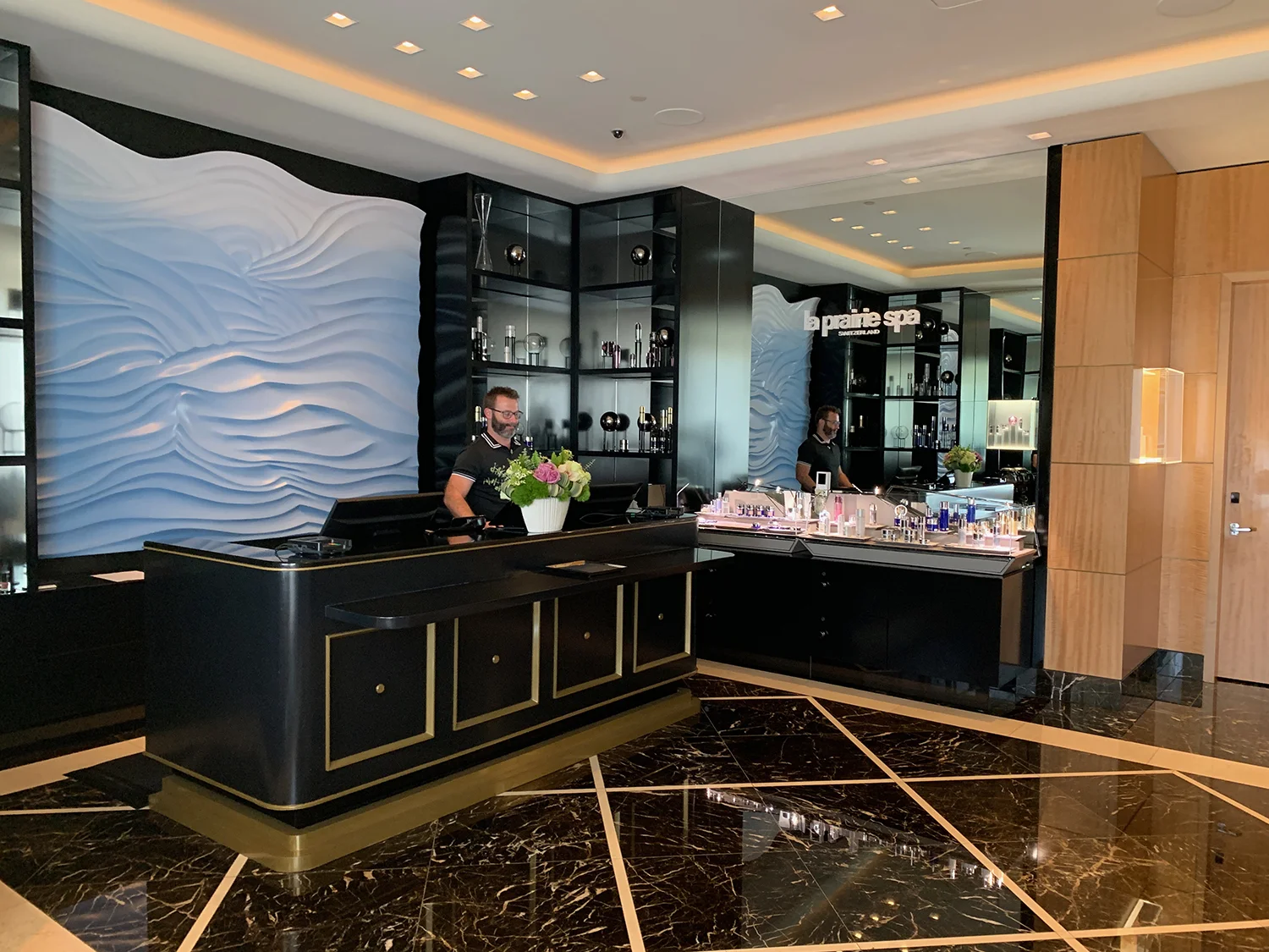 The check-in desk and retail boutique at La Prairie Spa.