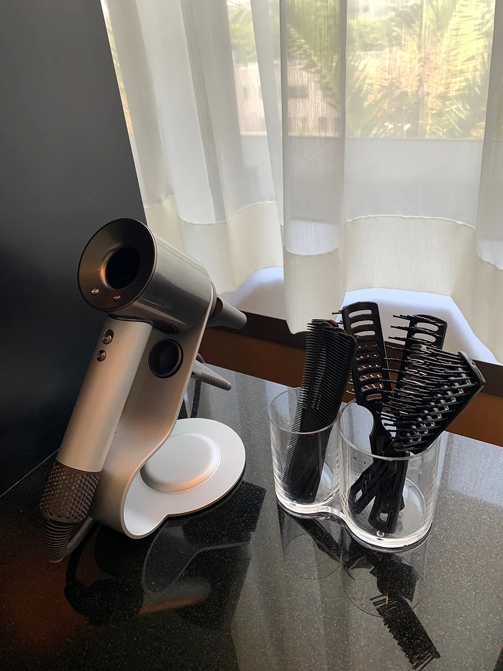 Dyson hairdryers are available for guest use.