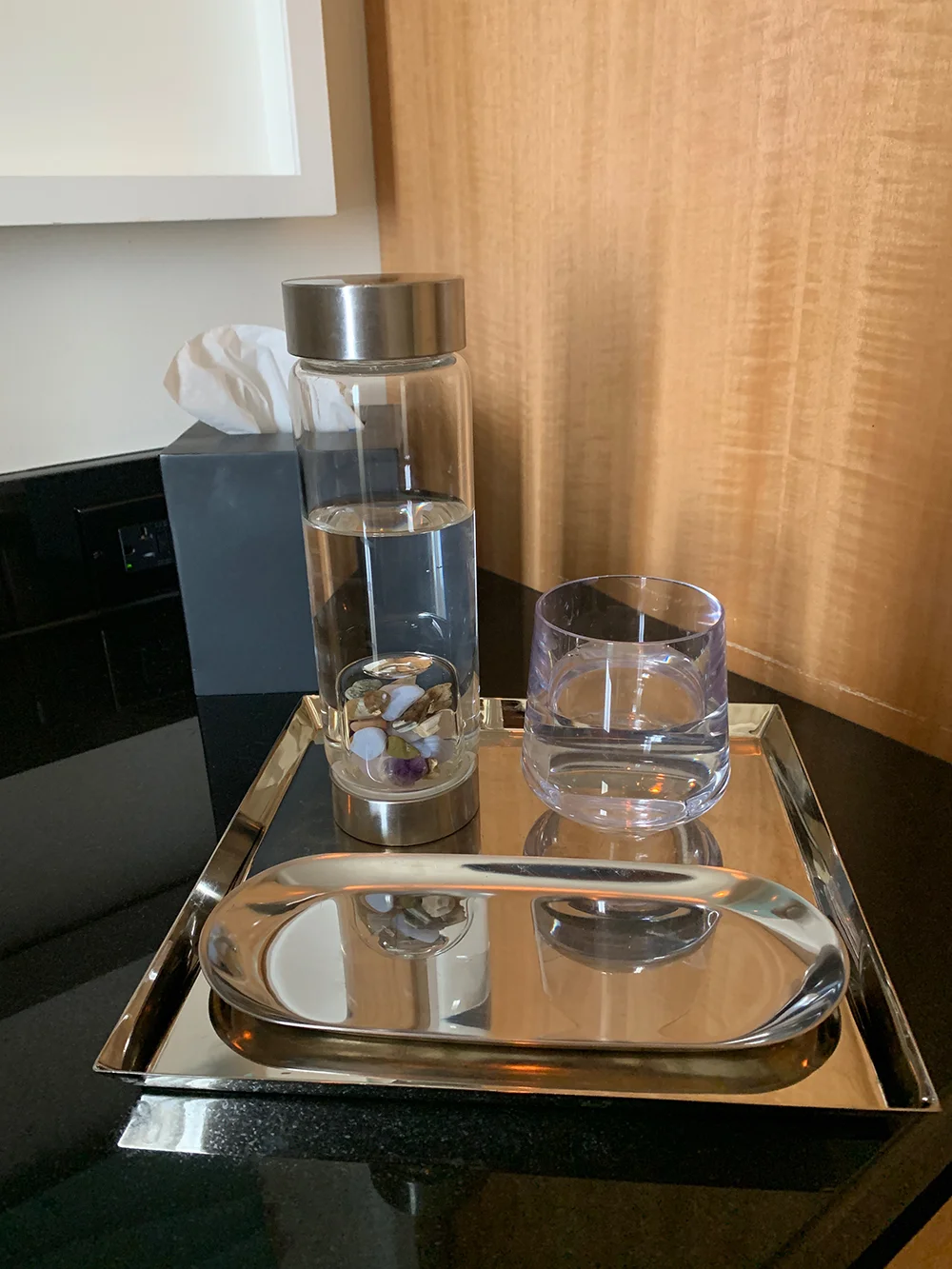 I enjoyed crystal-infused water post-treatment.