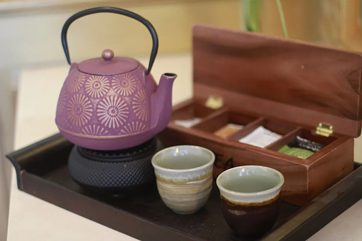 The spa serves a variety of refreshing beverages, including tea.