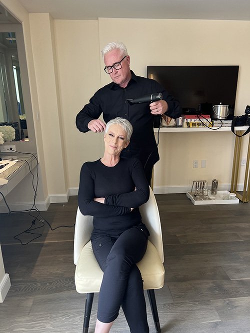An Intimate Look Behind the Scenes on Oscars Day With Jamie Lee Curtis' Hairstylist Sean James