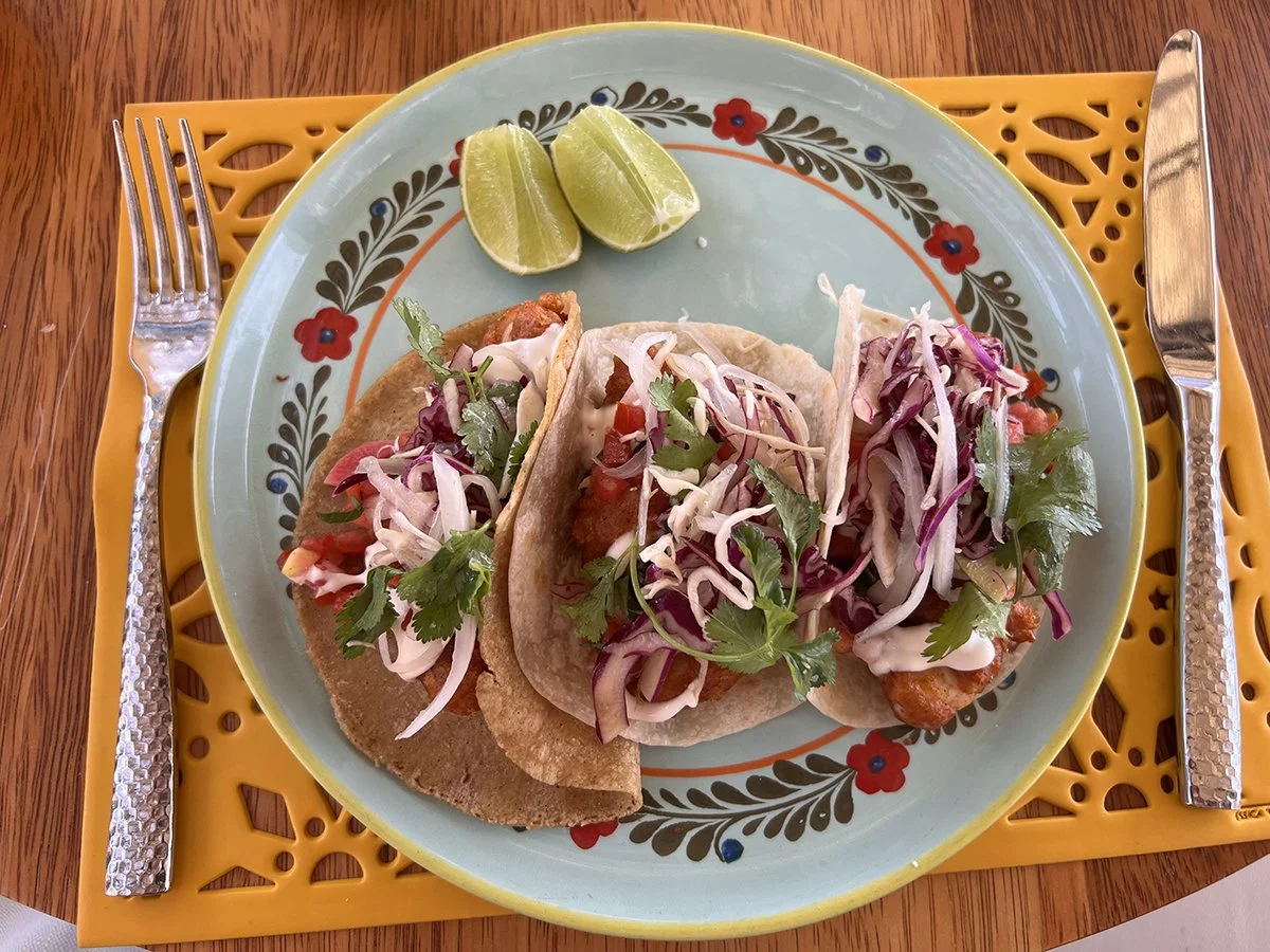 Baja-style fish tacos at El Barrio.