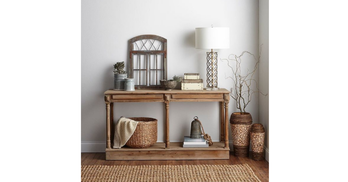 modern farmhouse design rustic element - sideboard & twigs