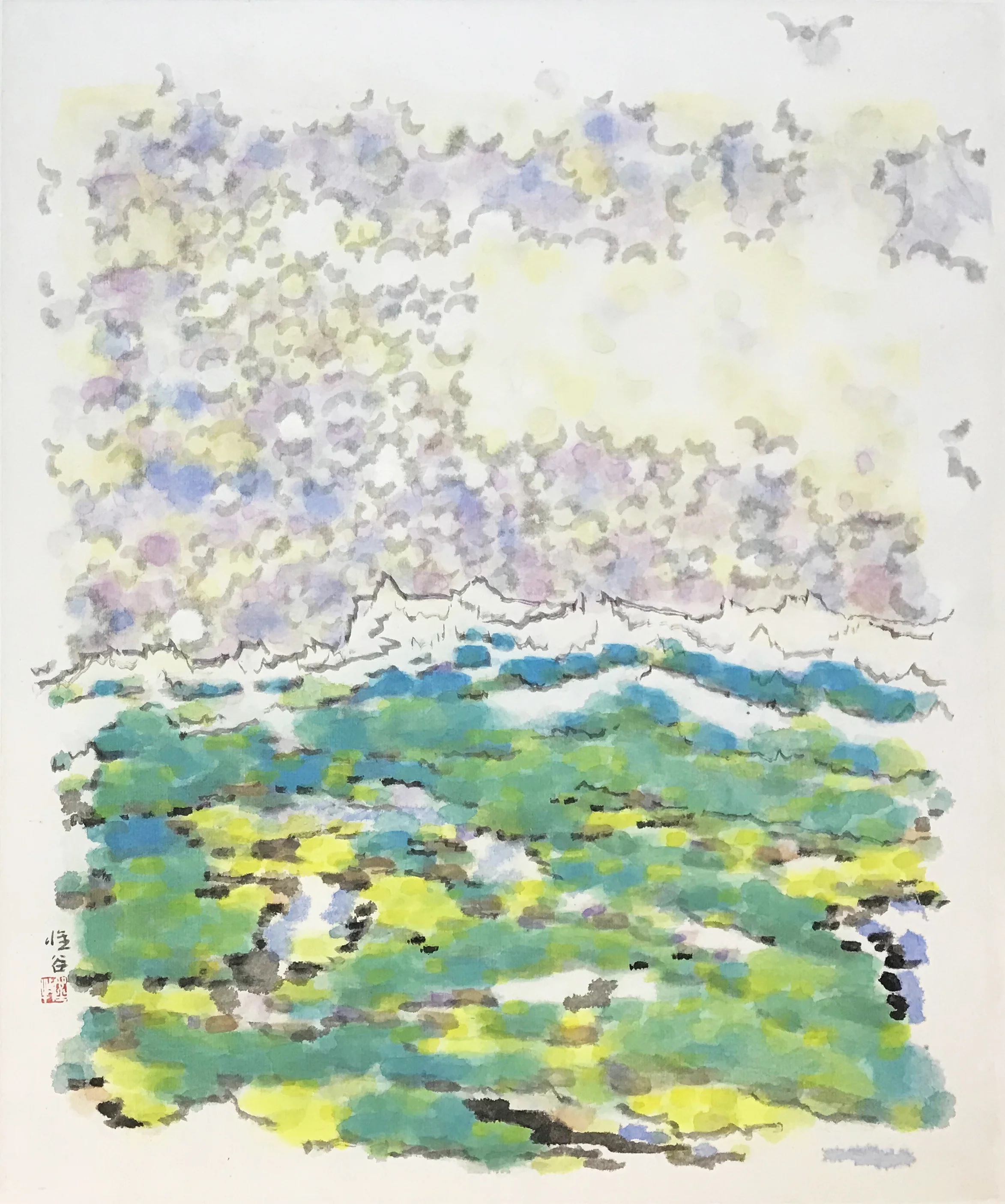 Lawn, Snow Mountain and Propitious Clouds  Ink Colour on Paper  58 x 50 cm  2011