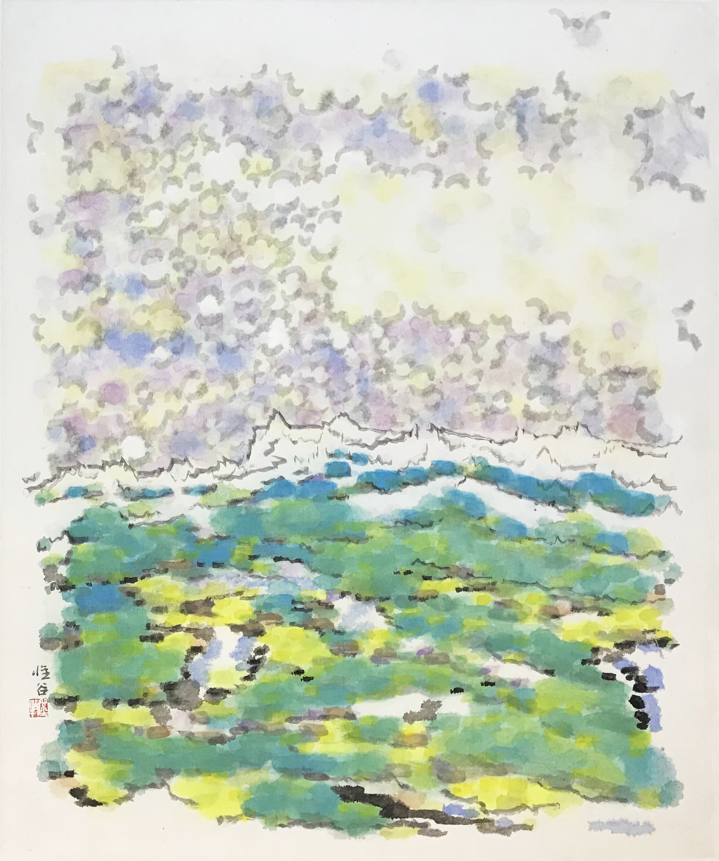 Lawn, Snow Mountain and Propitious Clouds Ink Colour on Paper 58 x 50 cm 2011