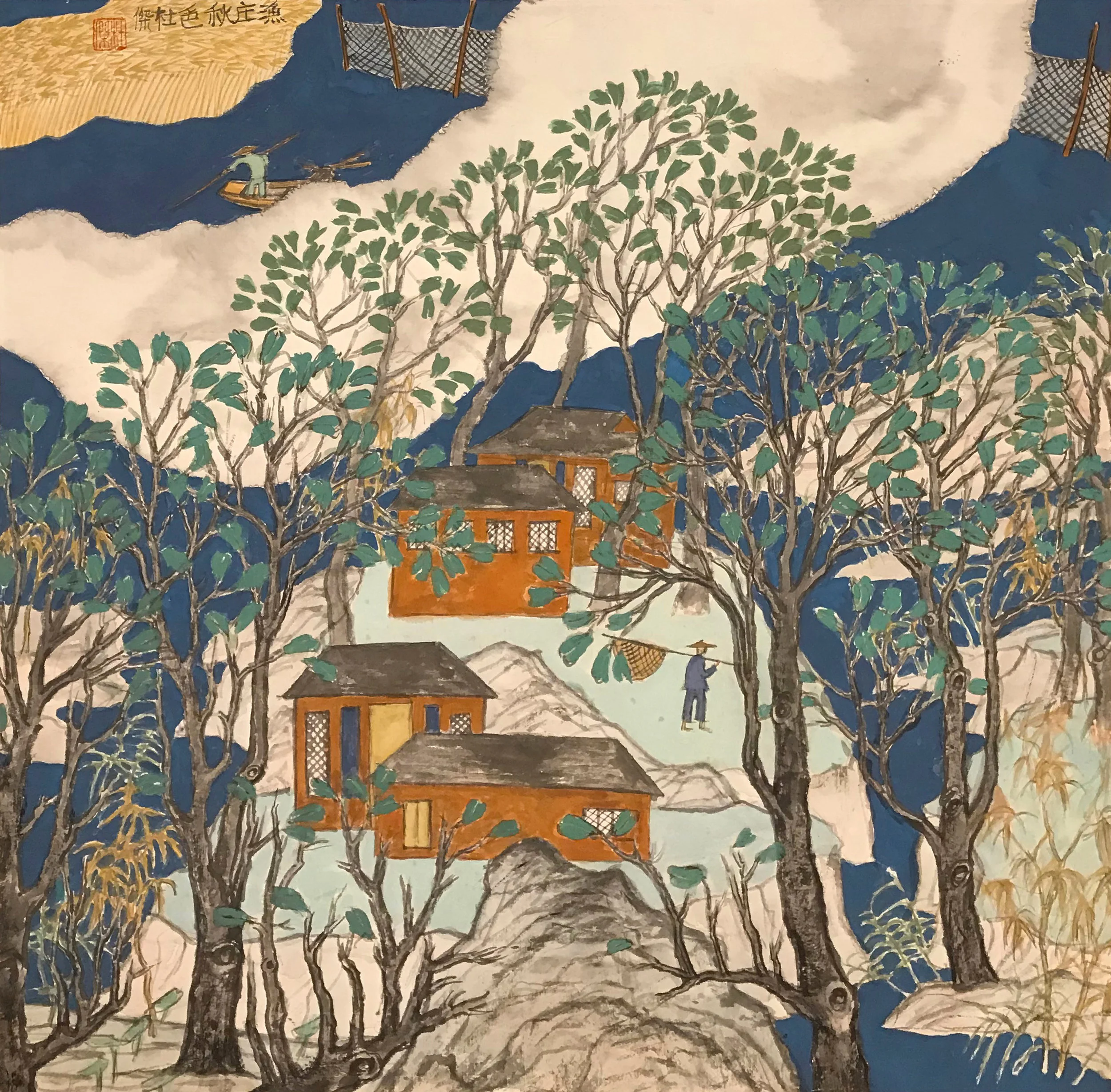  Autumn in Fishing Village  Ink Colour on Paper  67 × 67 cm  2017 