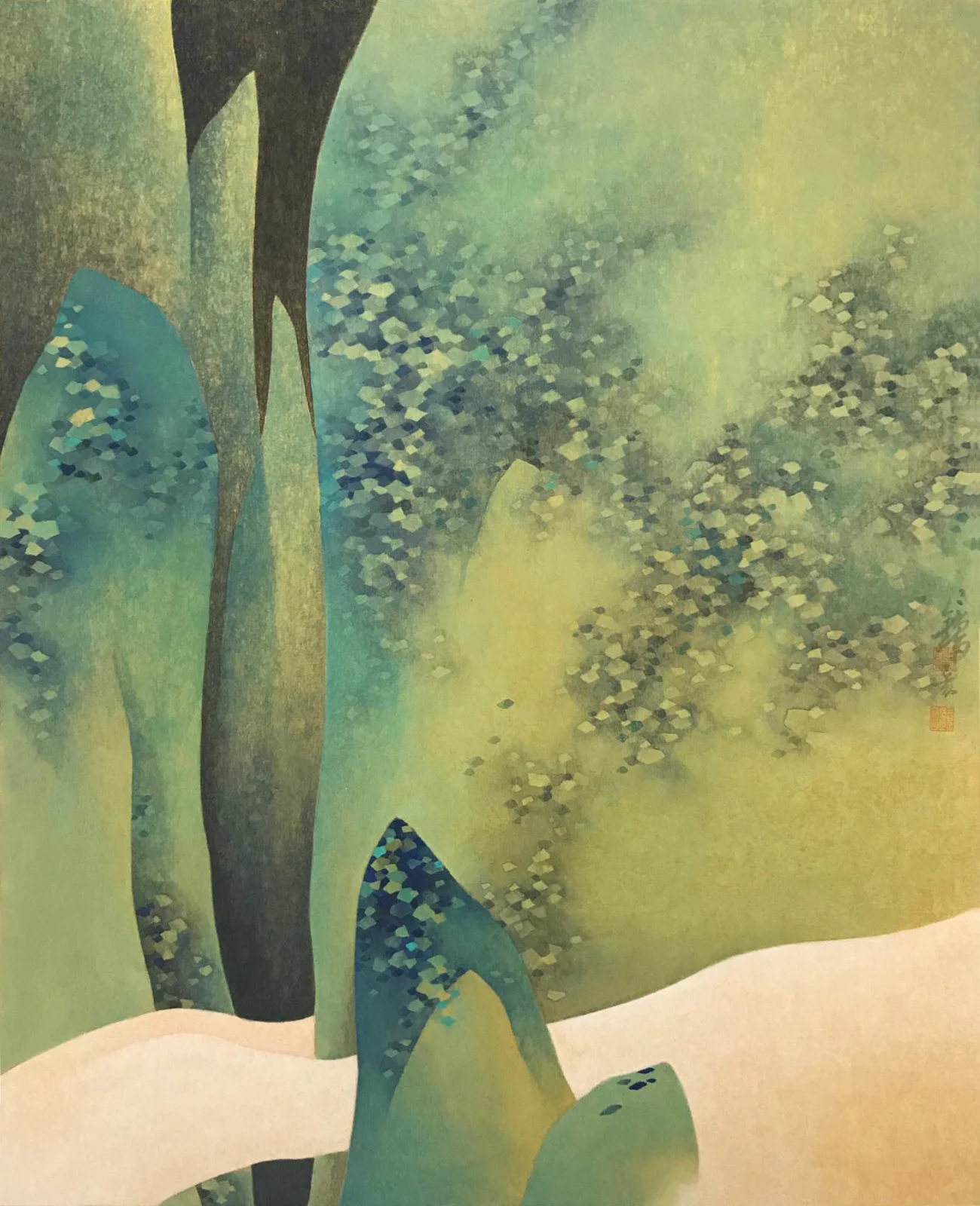The Shining Mountain No. 2 Ink and Colour on Gold-flecked Paper 60.5 x 50 cm 2019