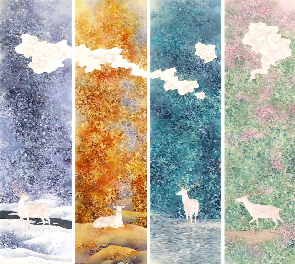 Deer in Four Seasons Ink and Colour on Paper 173 × 47 cm x 4 2014