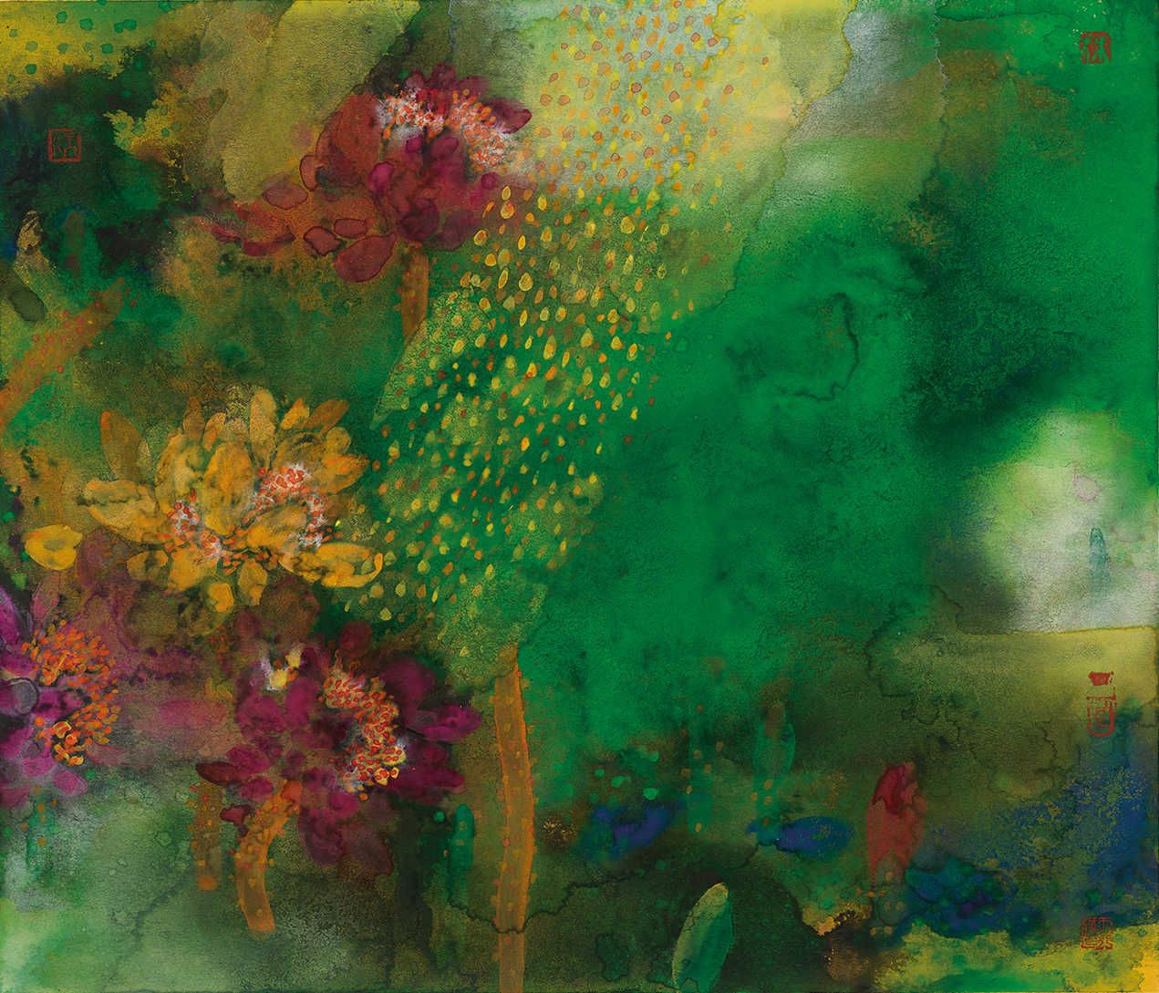Rain of Emerald Ink and Colour on Paper 45 x 53 cm 2018 Artwork Enquiry