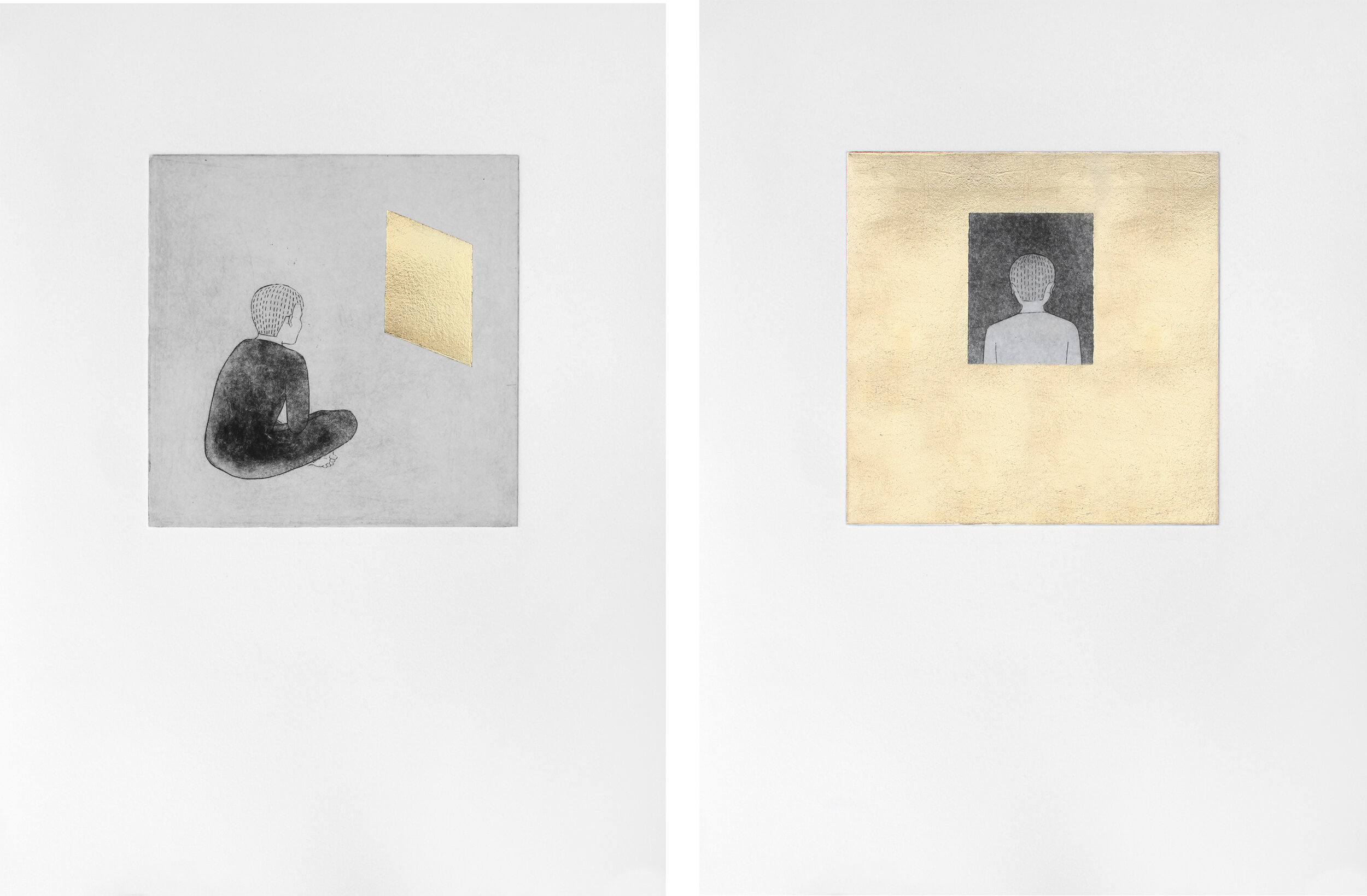 You Gaze at Me from the Other Side, as if Gazing at a Painting Etching, Gold Leaf 42 x 32 cm x 2 2019