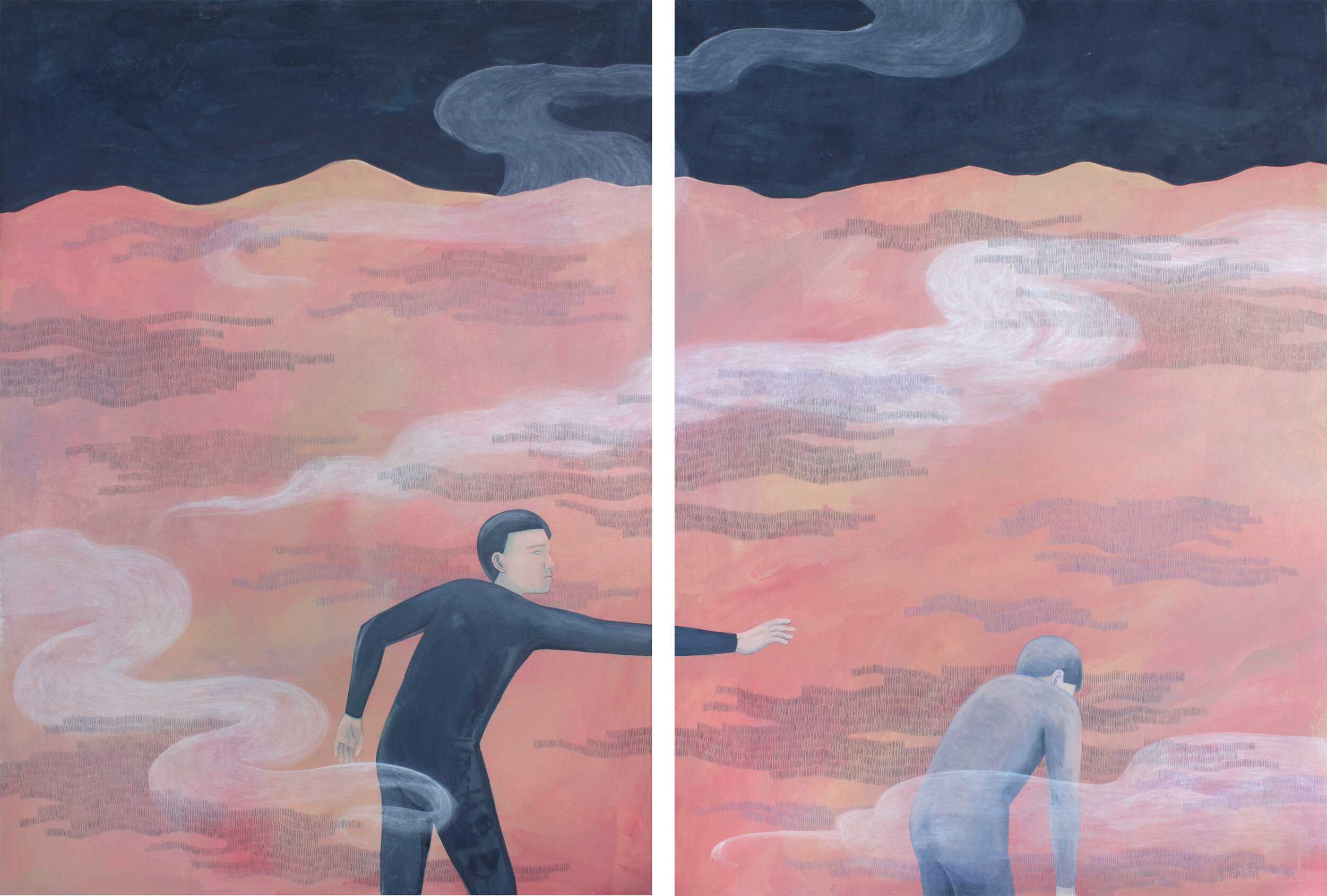 I Dreamed of Someone Who Never Dreamed of Me Acrylic and Colour Pencil on Wood 51 x 36 cm x 2 2019