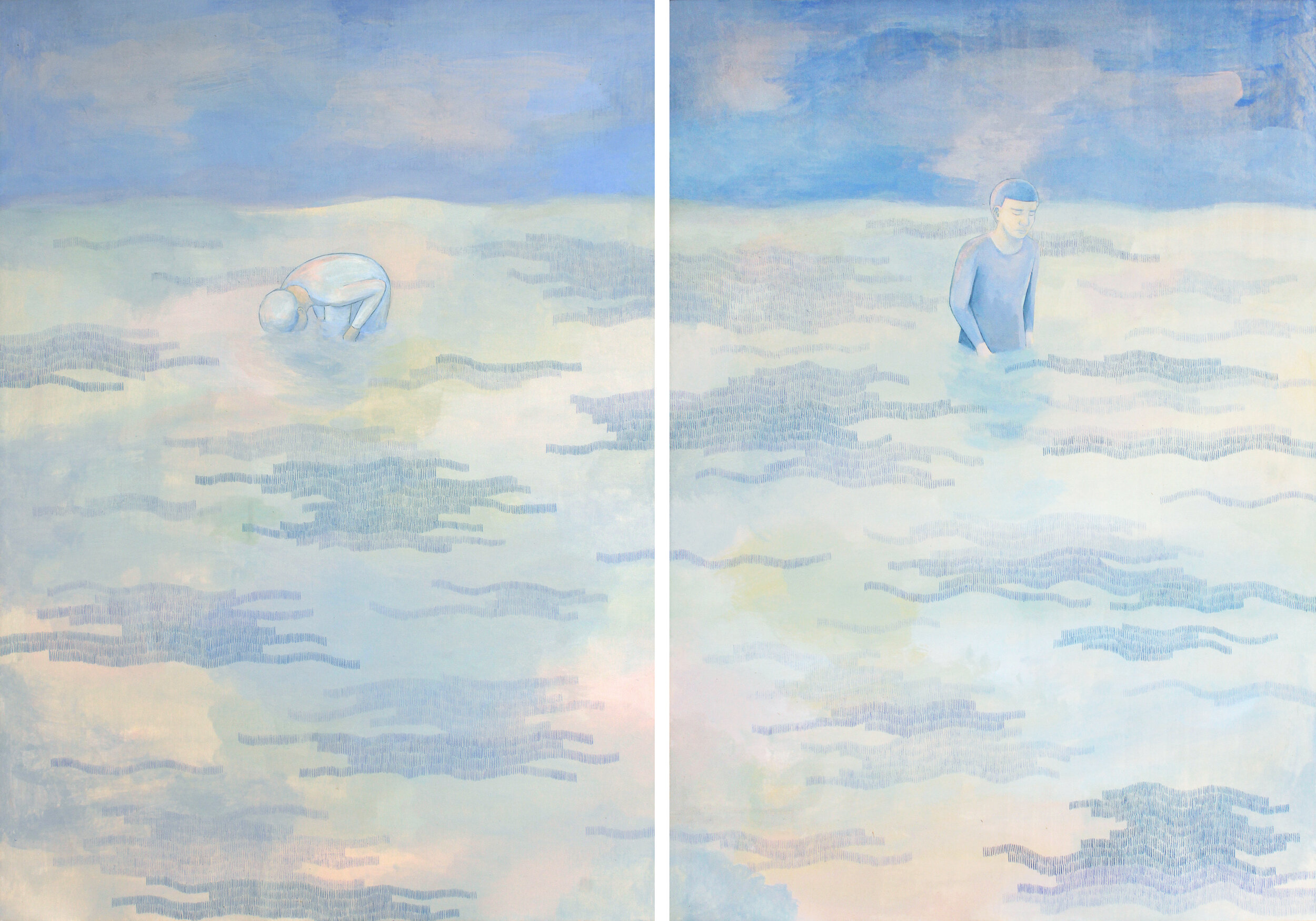Ocean in the Dream Acrylic and Colour Pencil on Wood 51 x 36 cm x 2 2019