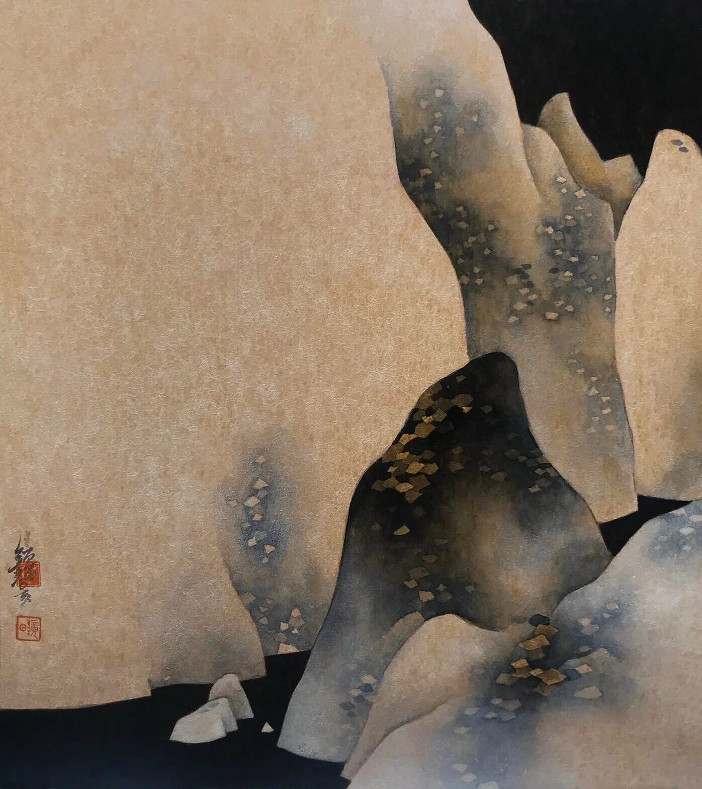  After Silence (S)  Ink and Colour on Gold-flecked Paper  27 x 24 cm  2019    Artwork Enquiry     