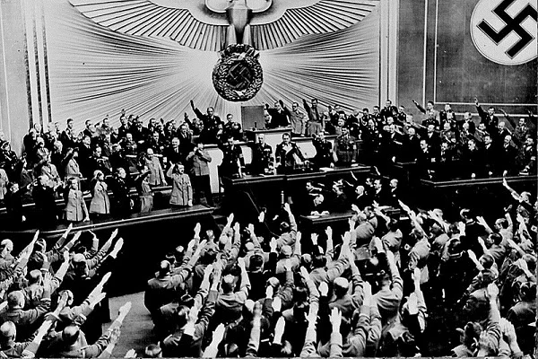 Hitler announcing the Annexation of Austria, Berlin, March 1938. Photo courtesy of Wikipedia - This media is available in the holdings of the National Archives and Records Administration , cataloged under the National Archives Identifier (NAID) 535792