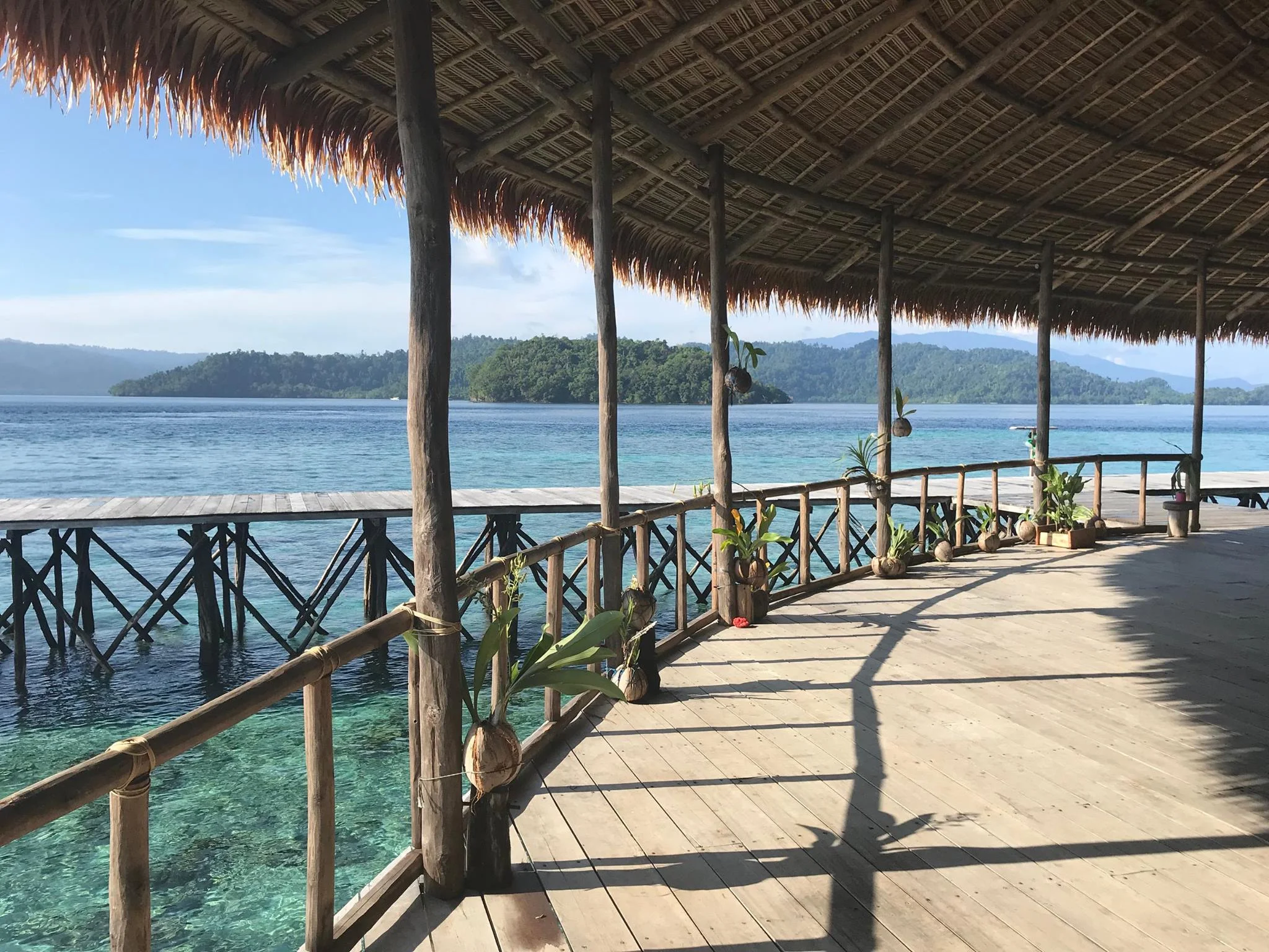 View from the dive centre at the MahaRaja Eco Dive Lodge, Raja Ampat