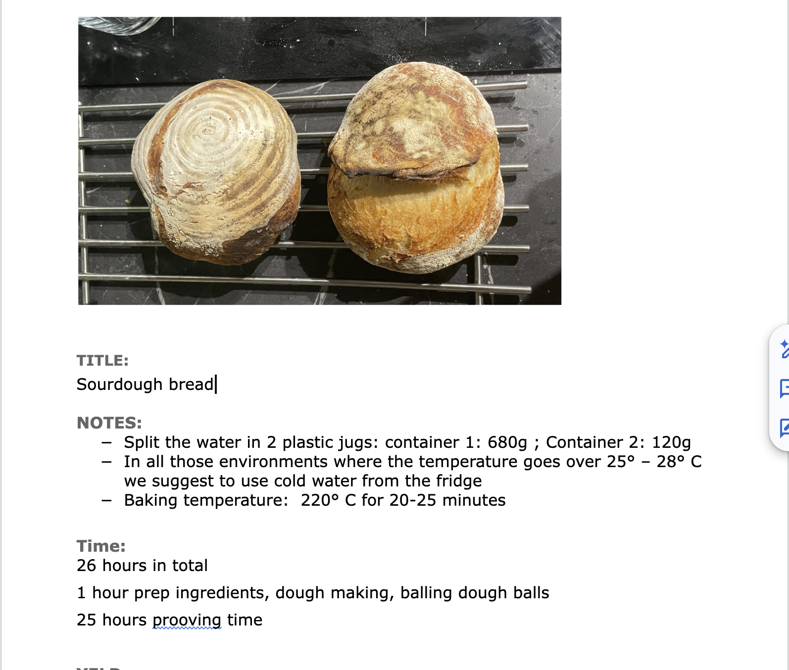 Two pieces of bread placed on a metal cooling rack.