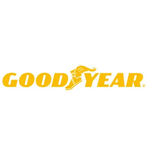 Goodyear logo with yellow text and a winged foot symbol.
