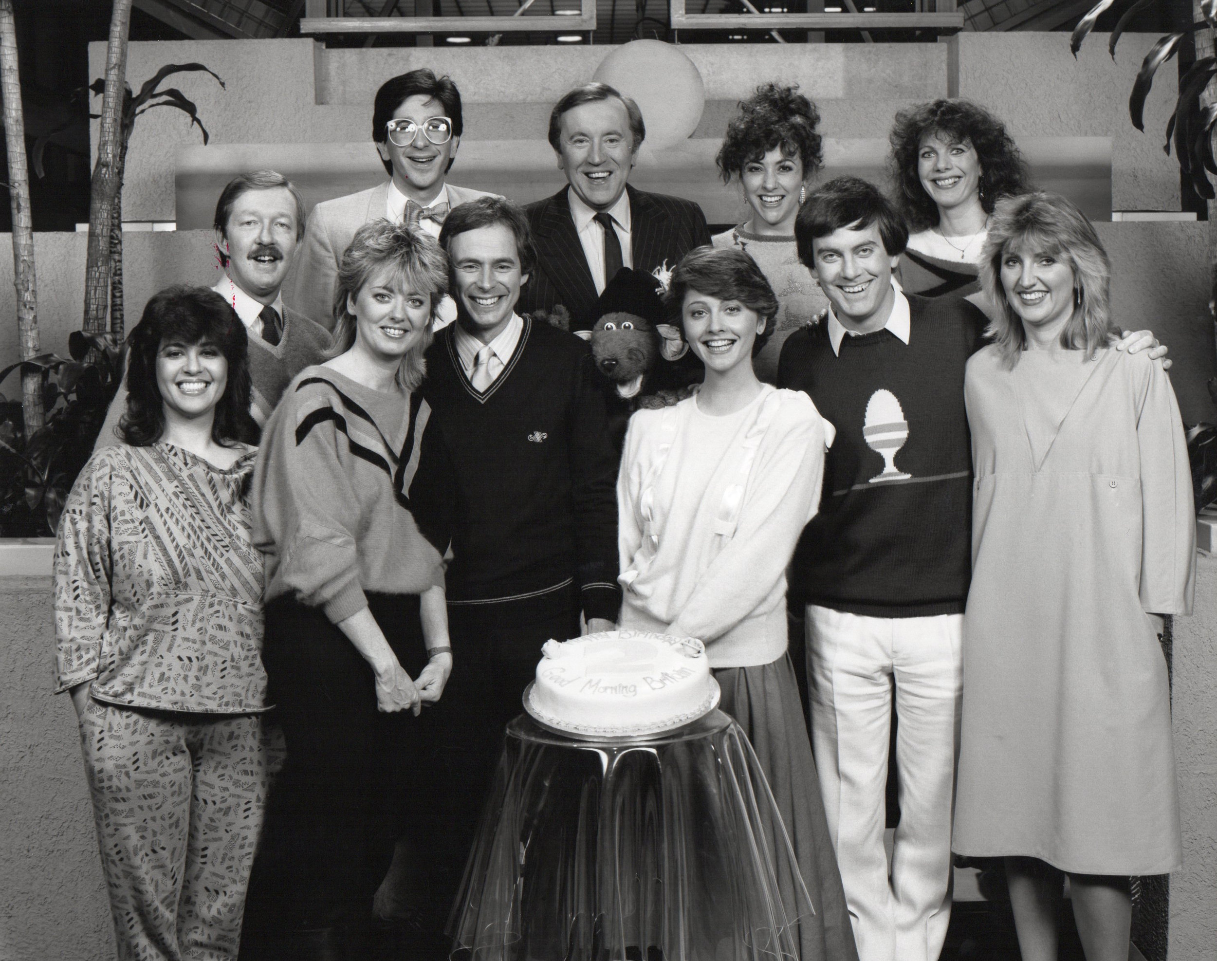 The TV-am team celebrates its second birthday, 1985