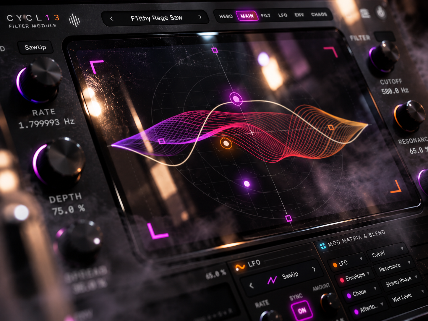 Neon Synthesizer Interface in Fog.png