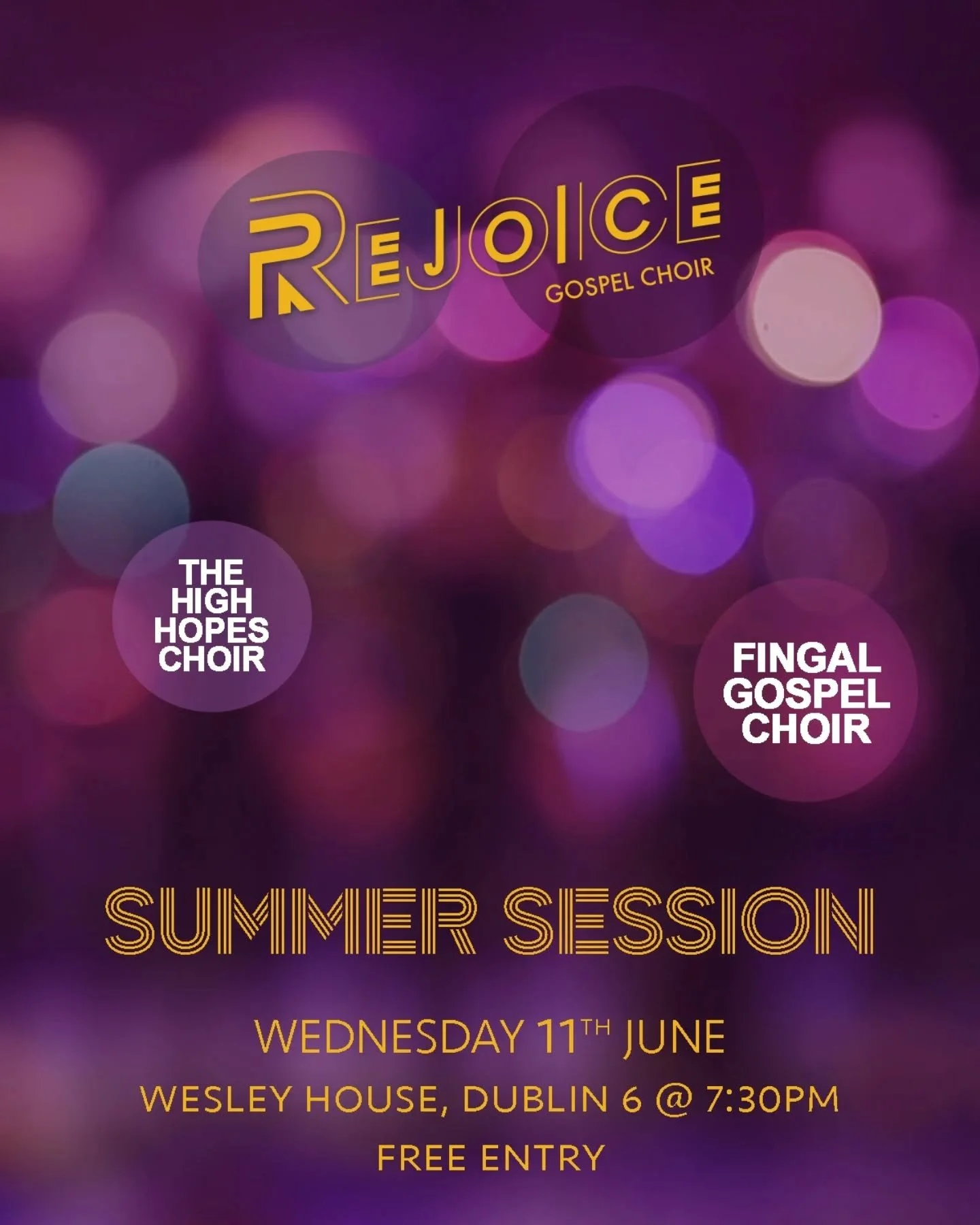 It's almost time to take a well deserved break for the summer, but before we do we're getting together with our pals in The High Hopes Choir &amp; Fingal Gospel Choir for a sensational singing session in Wesley House, Dublin 6 at 7:30pm this Wednesda
