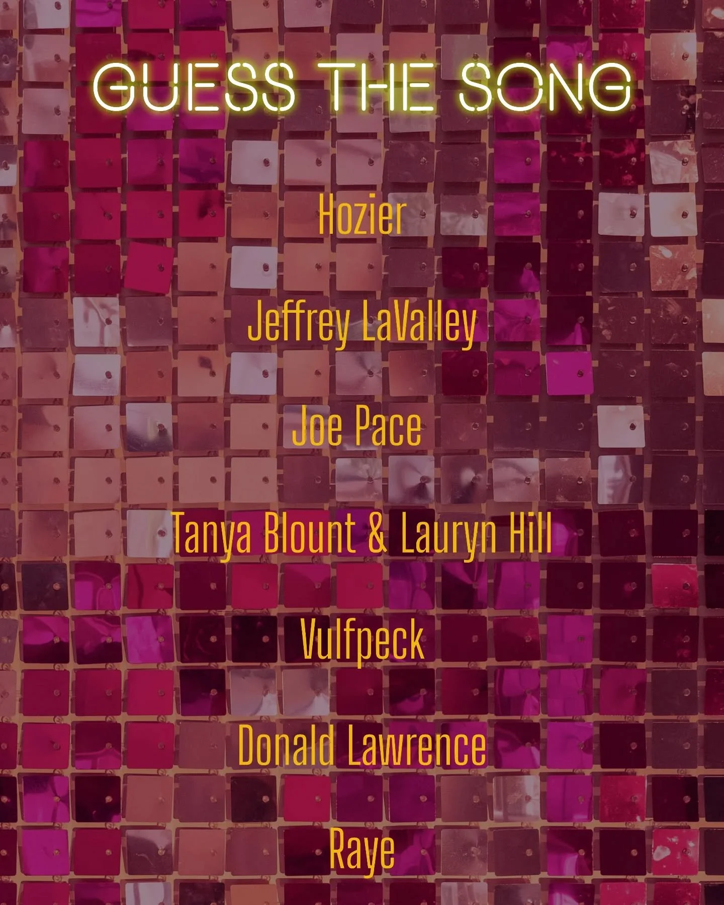 It might look like the festival lineup of dreams but this is actually (some of) our set list for Saturday's gig! ✨ 

We didn't want to give away too much so we've told you the artist but not the song. Can you guess what songs we've chosen?

Find out 