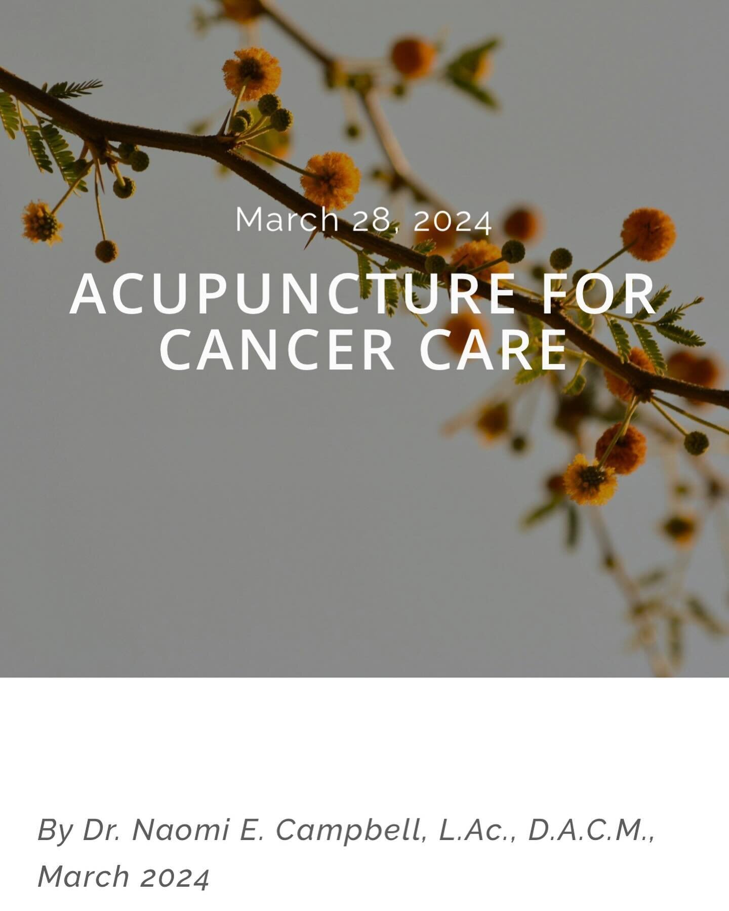 In our latest blog post, Dr. Naomi shares the important role acupuncture and Chinese Medicine can play as an adjunctive therapy in cancer care (link in profile).

Dr. Naomi specializes in acupuncture to help with pain, improve well-being, and reduce 