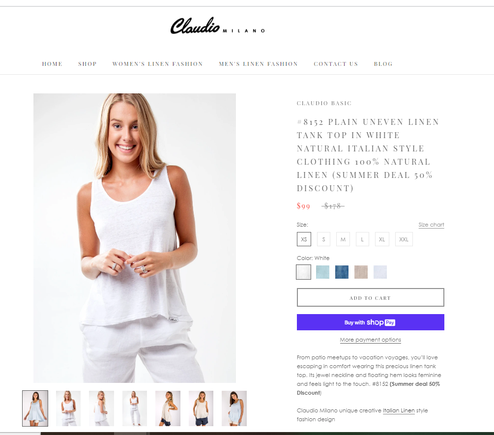 Linen Plain Tank Top in White