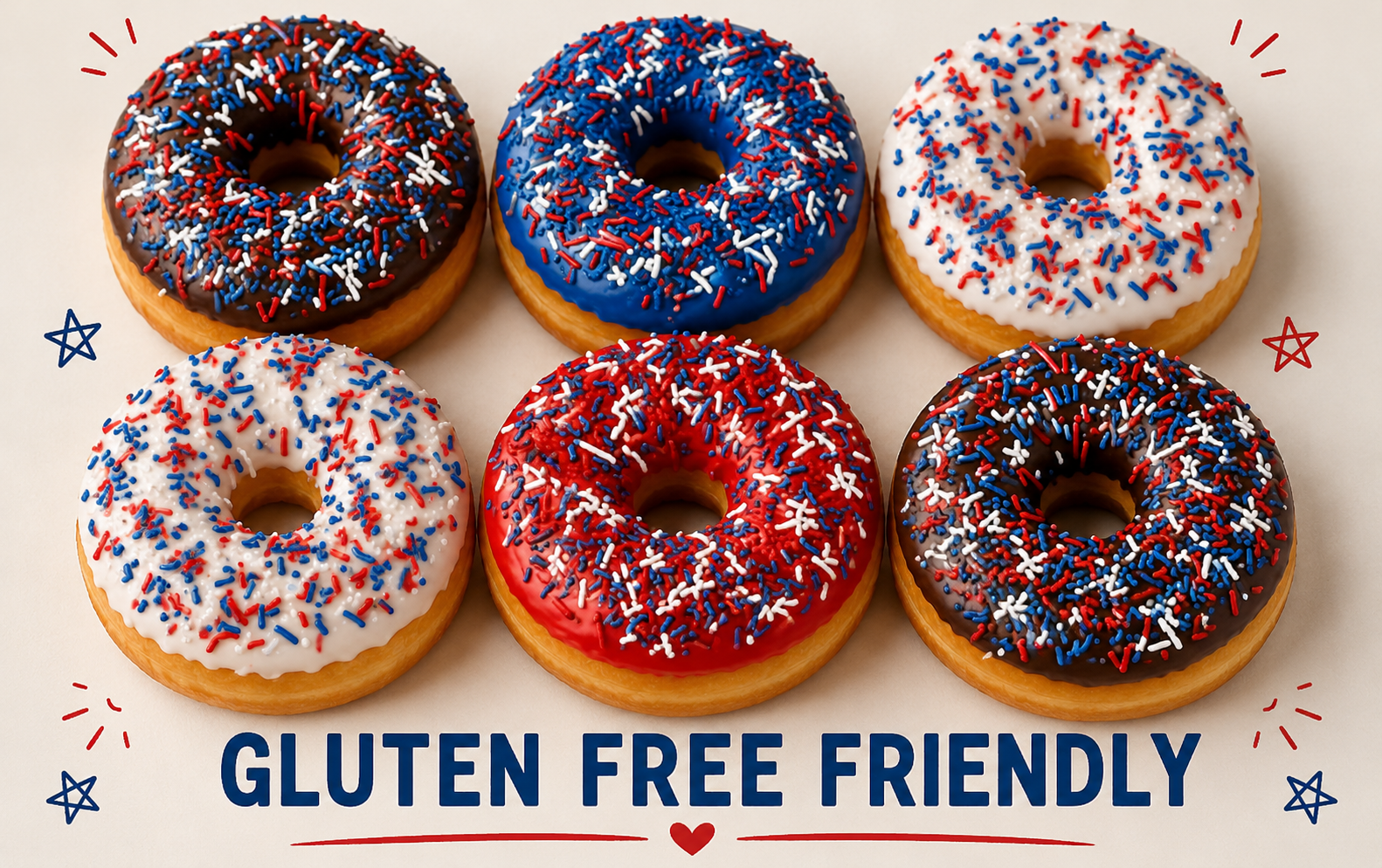Fourth of July (6) Gluten Free "Friendly" Donuts (Available Thu 7/2 - Sun 7/5)