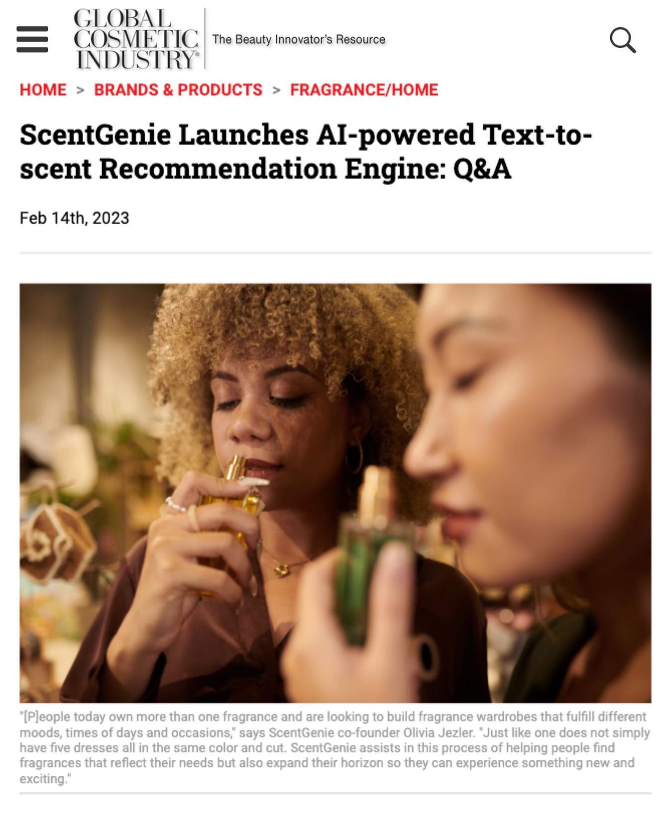 Say hi to ScentGenie AI⚡️ ScentGenie is the first text-to-scent recommendation engine. It can translate text descriptions in normal language about moods, occasions, times of day, outfits, ingredient combinations&hellip; into fragrances to help people