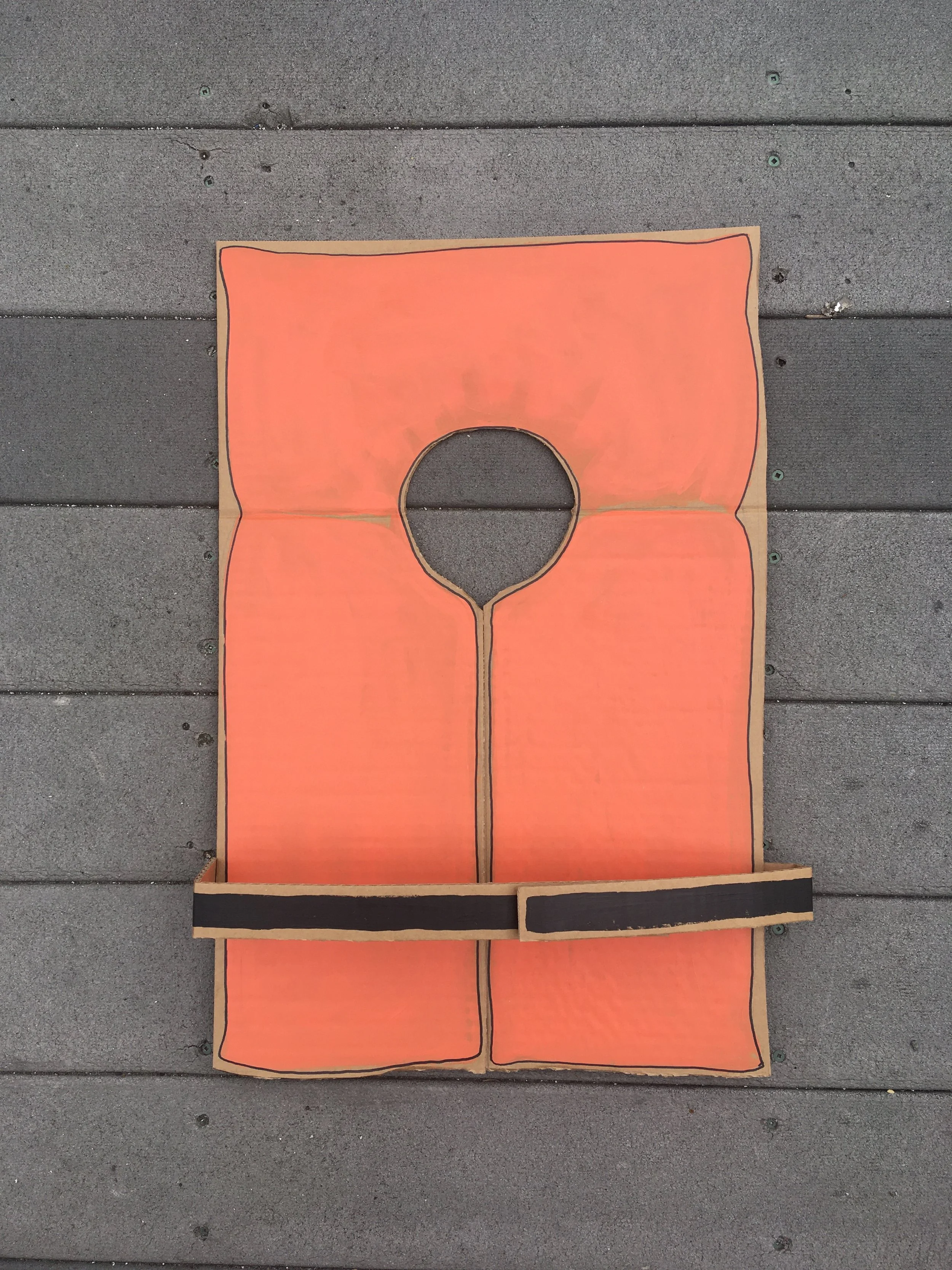 Corrugated Couture Life Jacket 2022 Cardboard, Acrylic, Sharpie