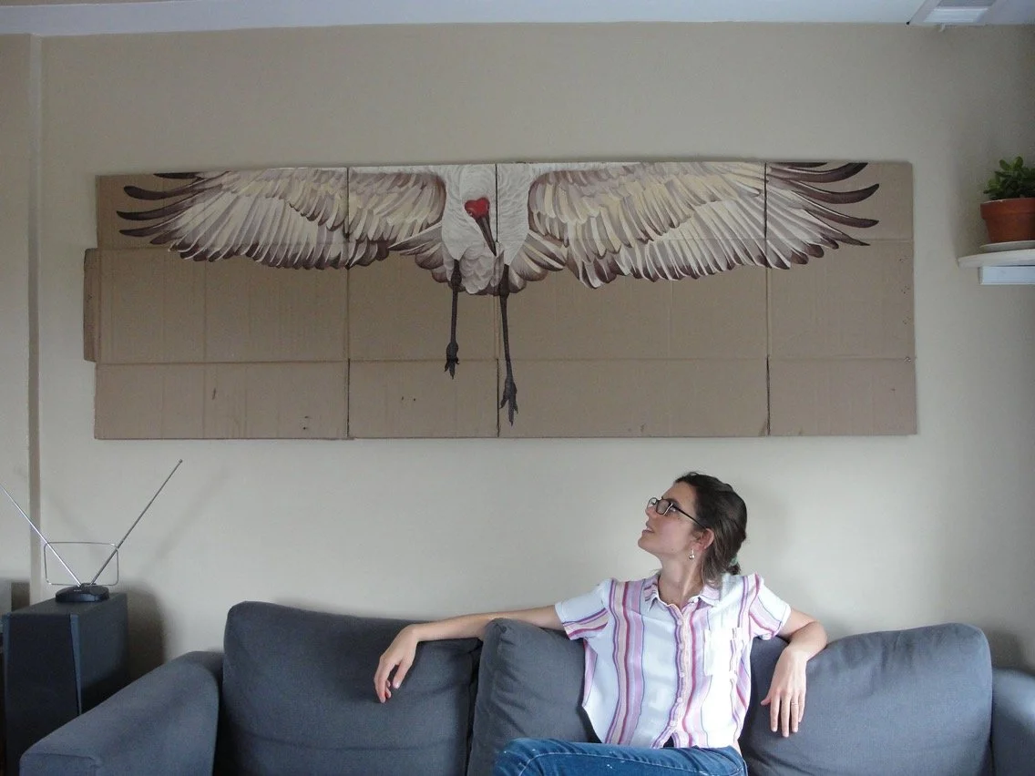 Incoming (Life-Size Sandhill Crane) 2018 Acrylic on Cardboard