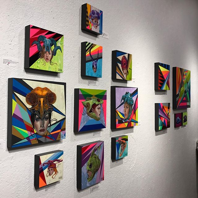Center | Right wall view of the collaborative and solo works by  @tony_philippou and @montymontgomery from the #kaleidoskull exhibition at @redefinearts in @orlando . The first @kaleidoskullart exhibit opened in March 2017 and the duo is currently wo