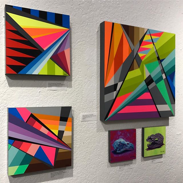 Right wall view of three @montymontgomery solo works and two @tony_philippou solo works from the #kaleidoskull exhibition at @redefinearts in @orlando . The first @kaleidoskullart exhibit opened in  March 2017 and the duo is currently working on new 