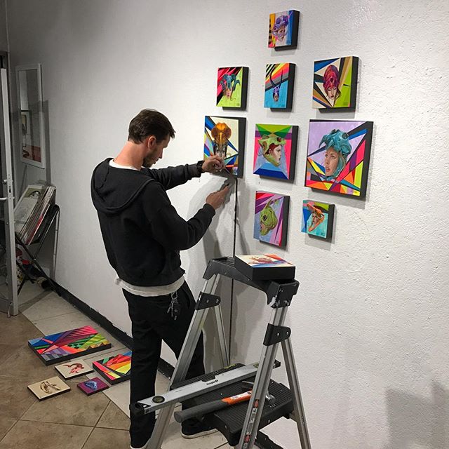 @parkerart hanging the original ten #kaleidoskull collab works by @tony_philippou | @montymontgomery at @redefinearts in @orlando . The first @kaleidoskullart exhibition opened this past March and the duo is currently working on new pieces! Stay tune