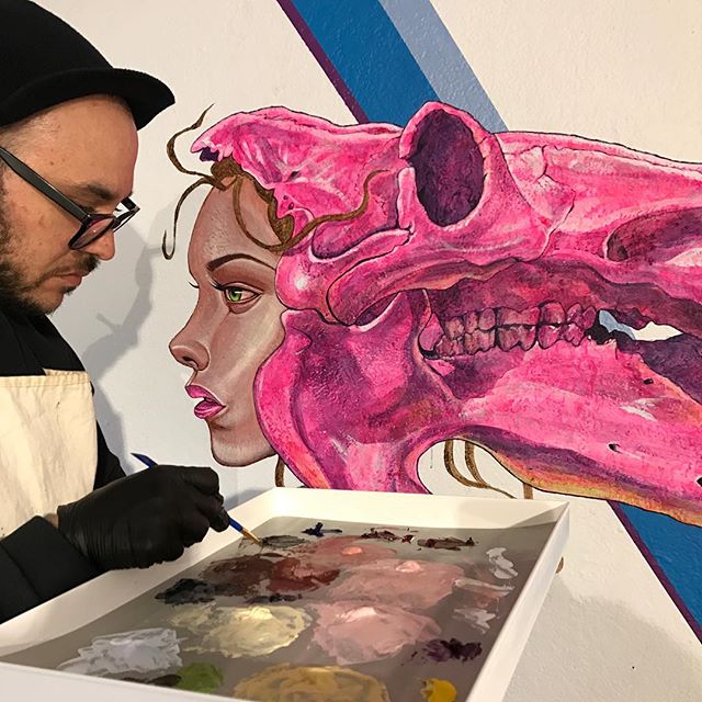 @tony_philippou adding the @kaleidoskullart Hippo mural details in early March 2017 for the &quot;Kaleidoskull&quot; exhibition that opened on March 16, 2017 @redefinearts in @orlando &bull; Check tonyphilippou.com to enjoy the &quot;Kaleidoskull&quo