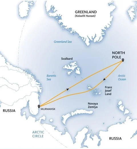 Map of our route to the North Pole.