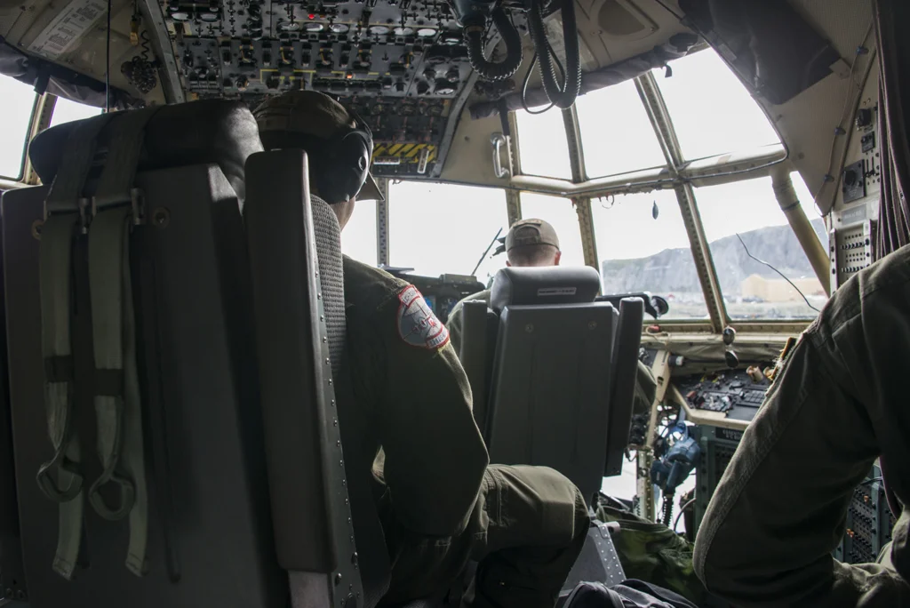 Cockpit inside LC-130 Hercules