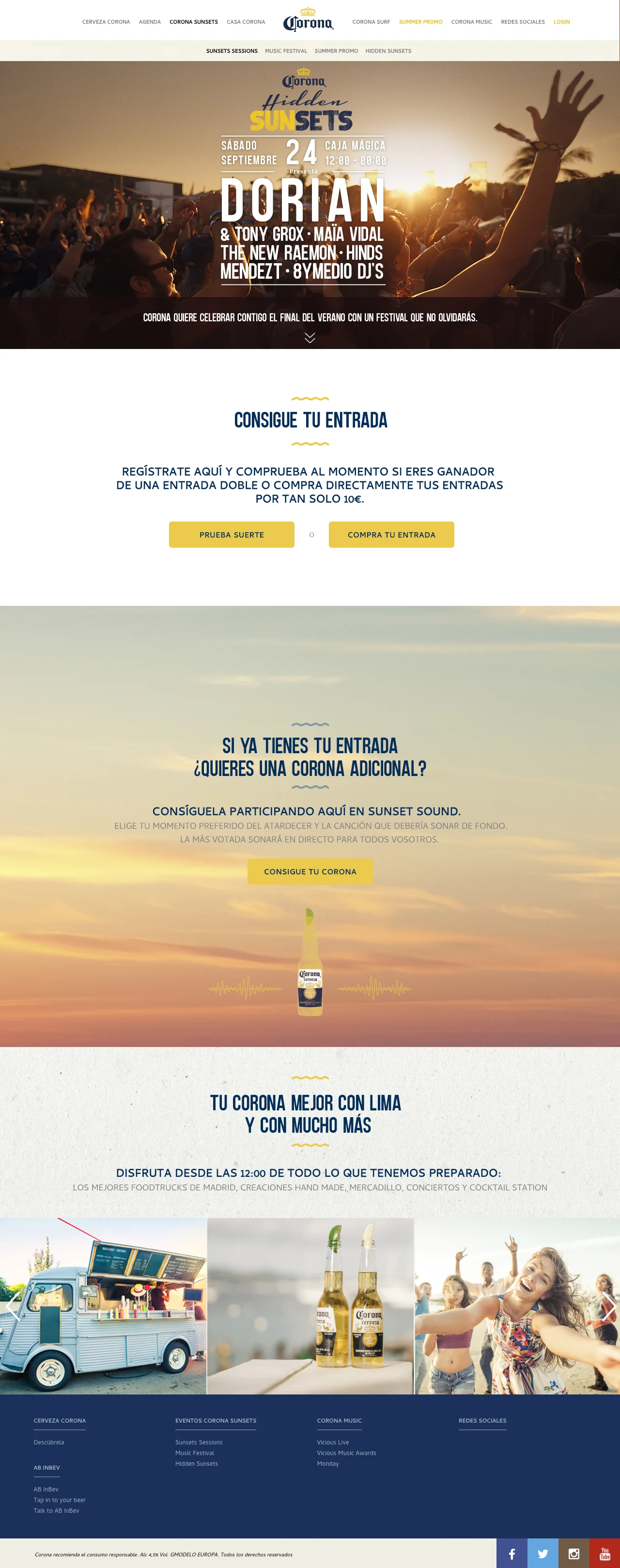 Se diseñó toda una landing para conseguir entradas para el festival Hidden Susets y además escuchar tu tema favorito mientras elegías tu momento favorito del atardecer.