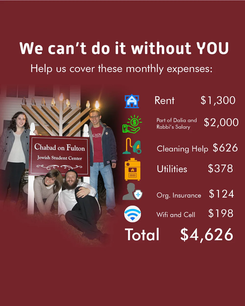 Be a Sustainer — CHABAD on FULTON - Joyful Judaism for Vassar Students