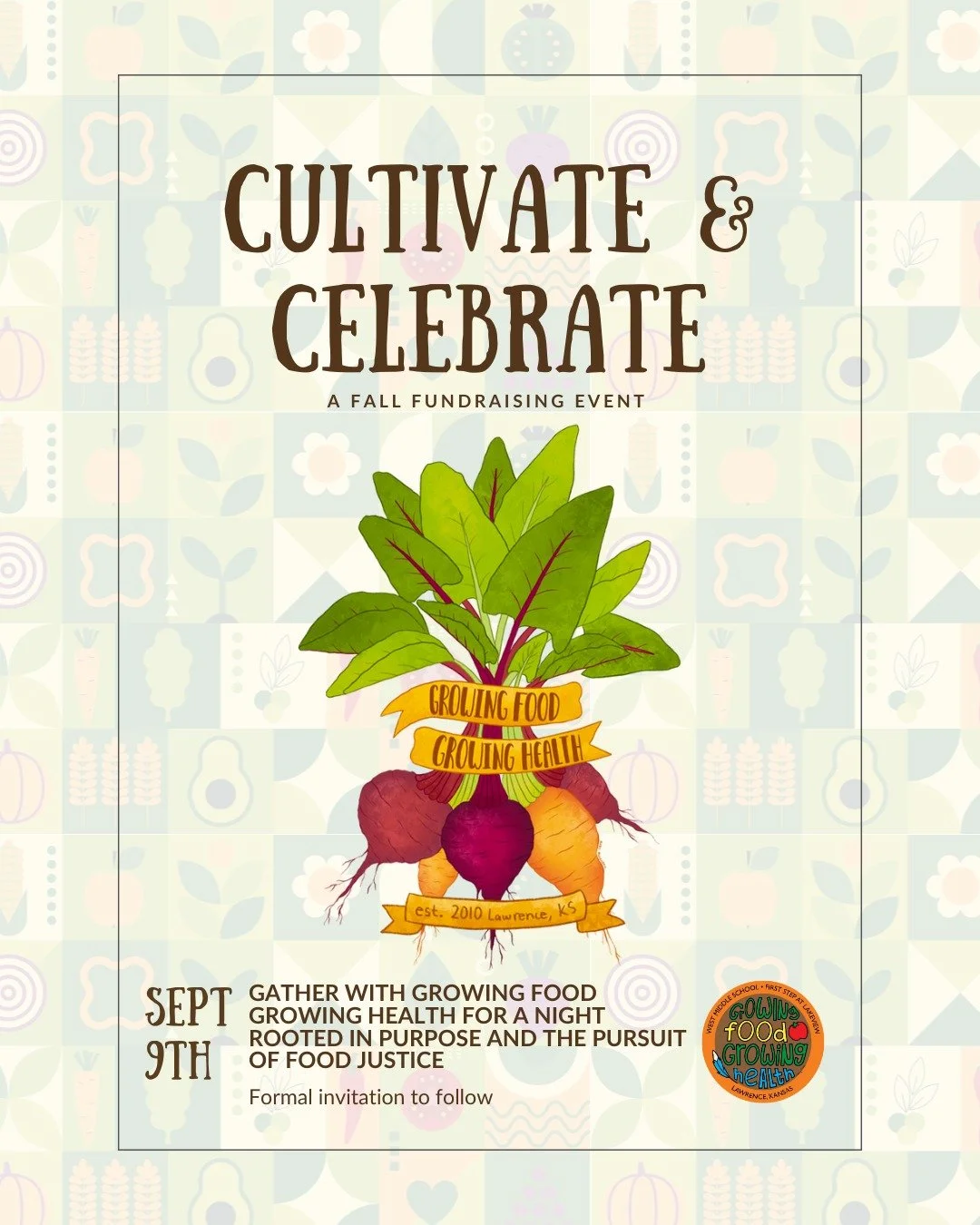 Save the Date Growing Food Growing Health: Cultivate & Celebrate Monday, September 9th in Lawrence, KS
Join us for an inspiring evening of community, connection, and purpose as we raise support for youth leadership and food justice.
What to exp