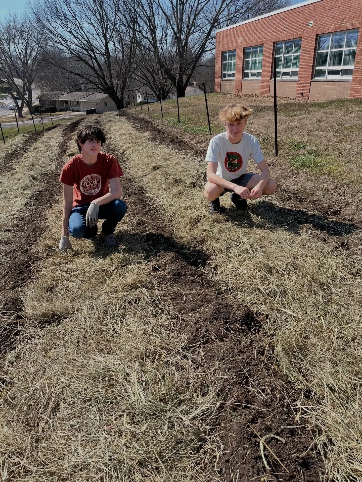 These two hard working young men just planted 400 ft of potatoes. When harvested, all these delicious spuds will feed the children at the Ballard Center and go into the food pantry there. Next up - shovel some mulch! Hooray Eamon and Felix!