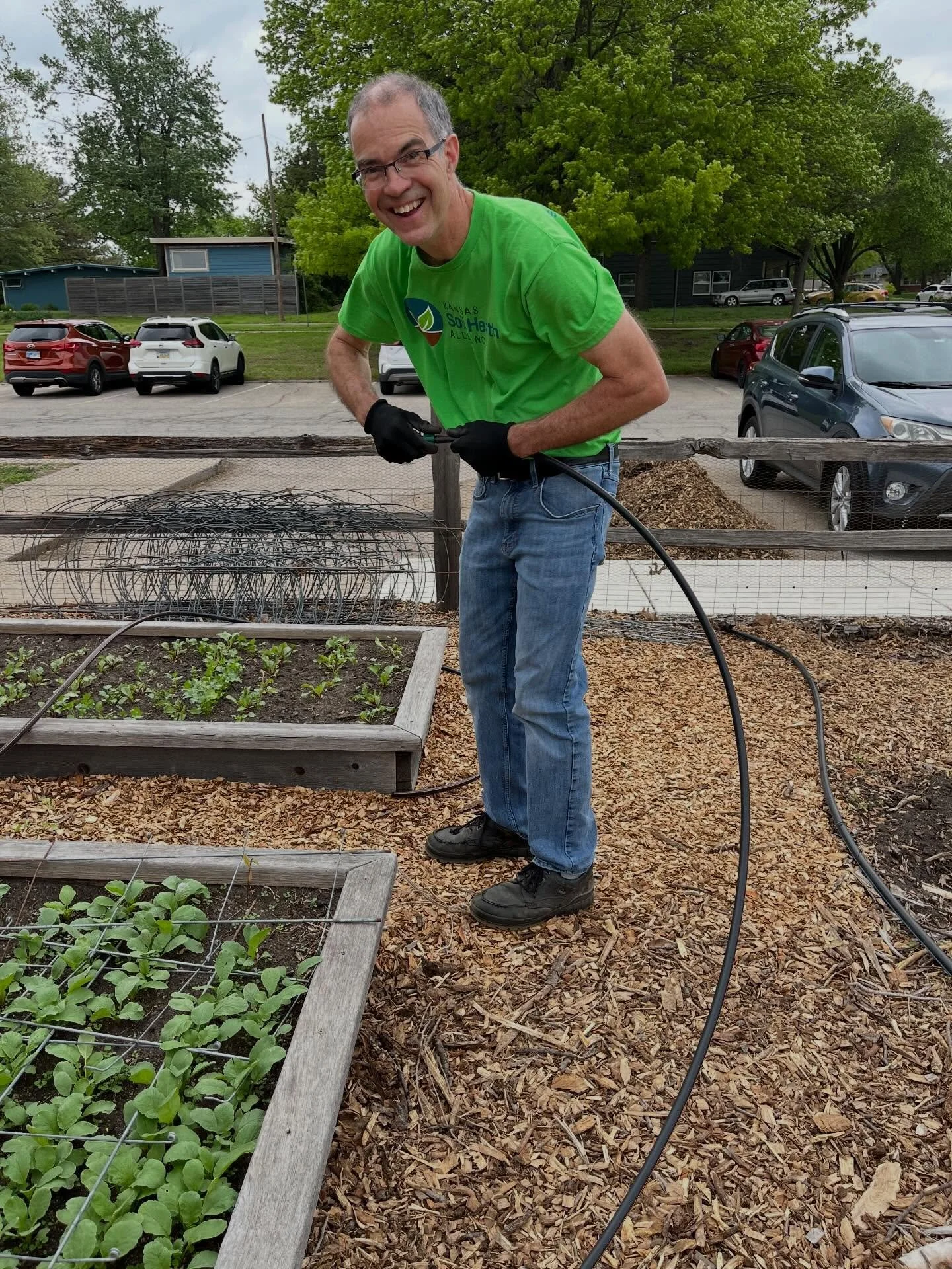 Laying drip irrigation!! Perry - you are the master!  Such a productive day in the garden.
