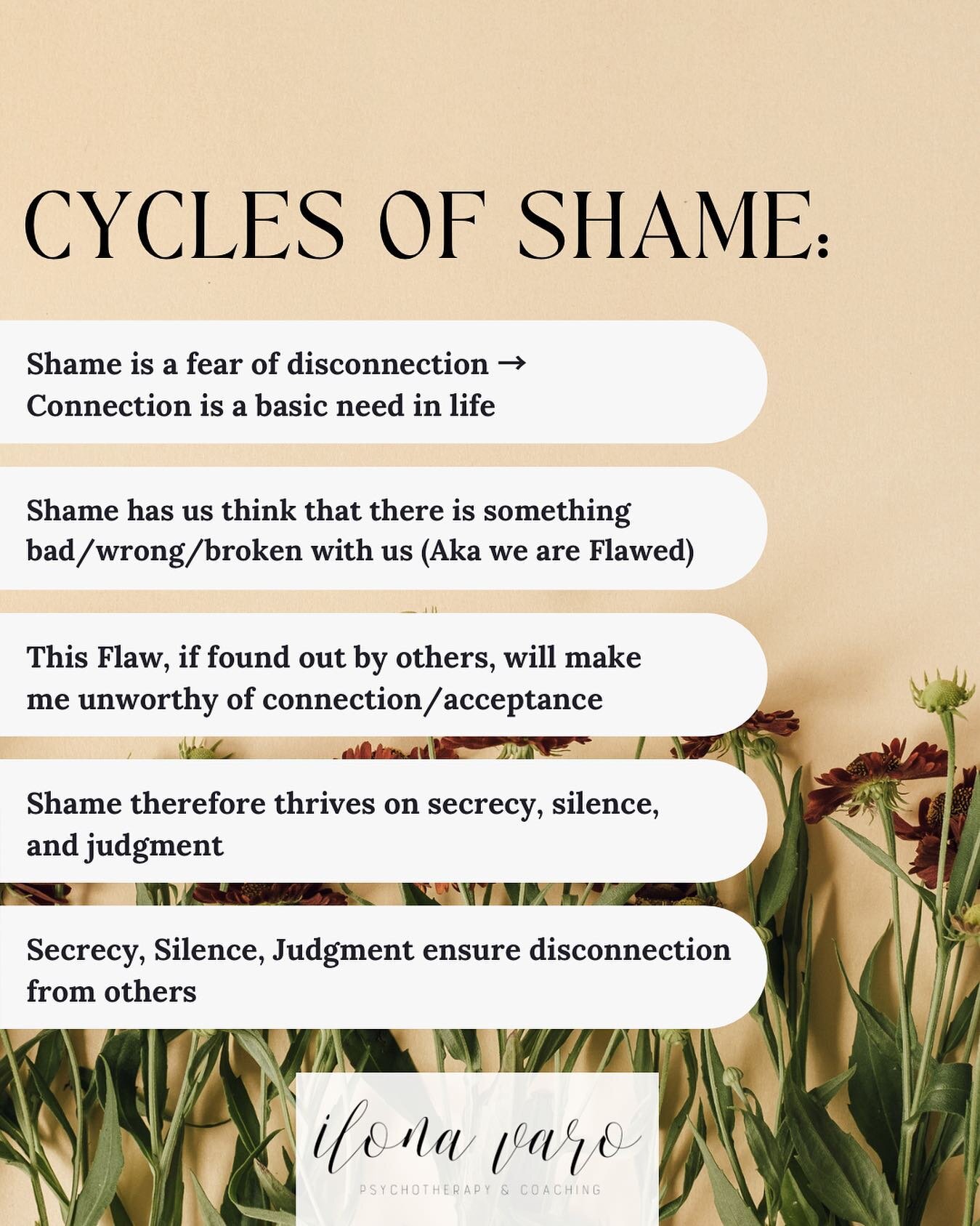 Shame is pervasive, especially in the world of body image, disordered eating, and self-acceptance work.

We all strive for, and need connection to others.

Shame is a vicious cycle that ensures disconnection by having us shut down and withdraw based 